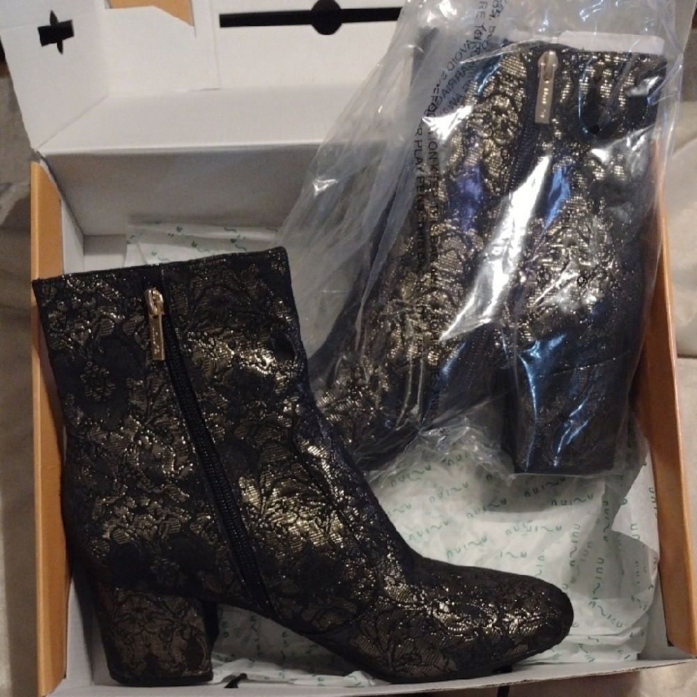 Elegant Black and Gold Ankle Boots